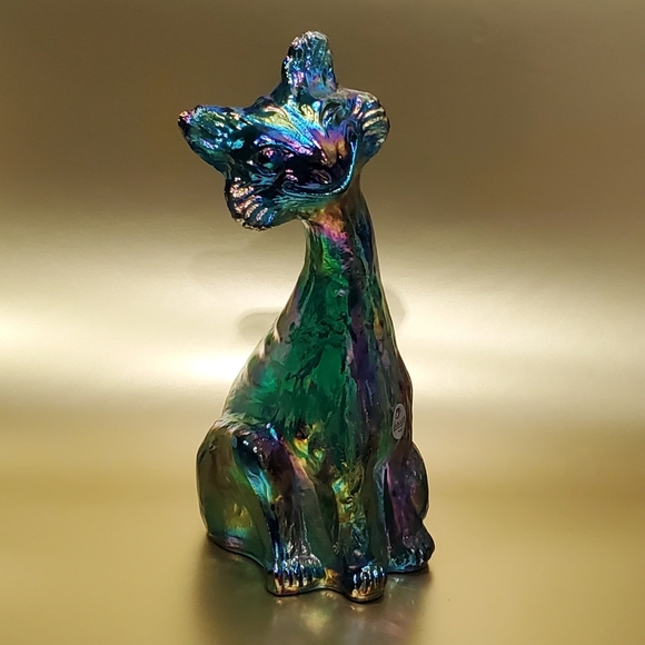 Fenton Other - Fenton 11" Winking Alley Cat Emerald Forest Green Iridescent Art Glass Sculpture